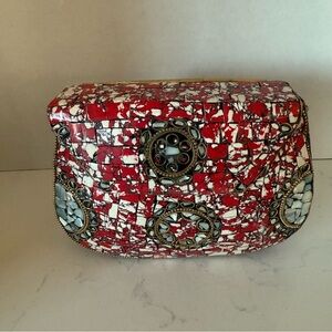 Ramla Red Mosaic Crossbody Clutch – Handcrafted Stone & Brass Detail | Pre-Owned